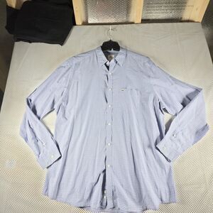 Lacoste Men's 44 Blue White Gingham Check Long Sleeve Button Down Shirt Classic